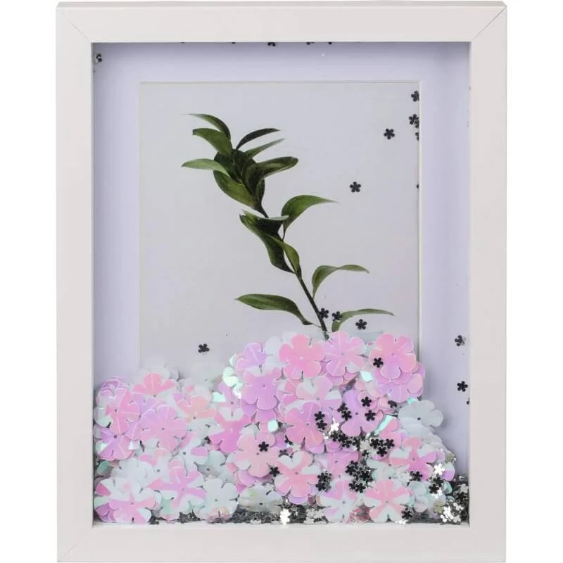 Out of the Blue: Silberner Bilderrahmen aus Holz mit Blumen und Glitzer, 13 x 18 cm