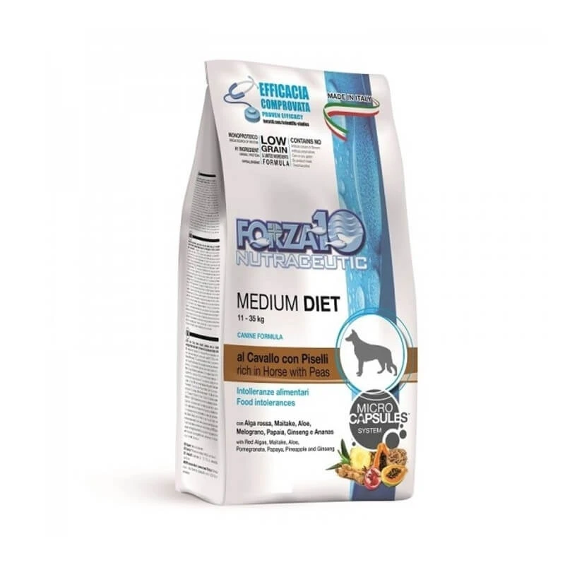 Forza10 Forza 10 Medium Diät mit Pferd und Erbsen – Alleinfuttermittel für Hunde, 12 kg