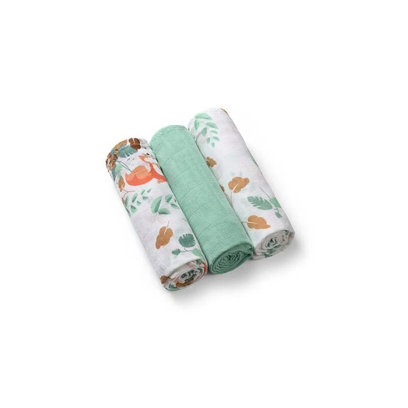 Babyono 3er-Set grüne Musselin-Tücher, 70 x 70 cm
