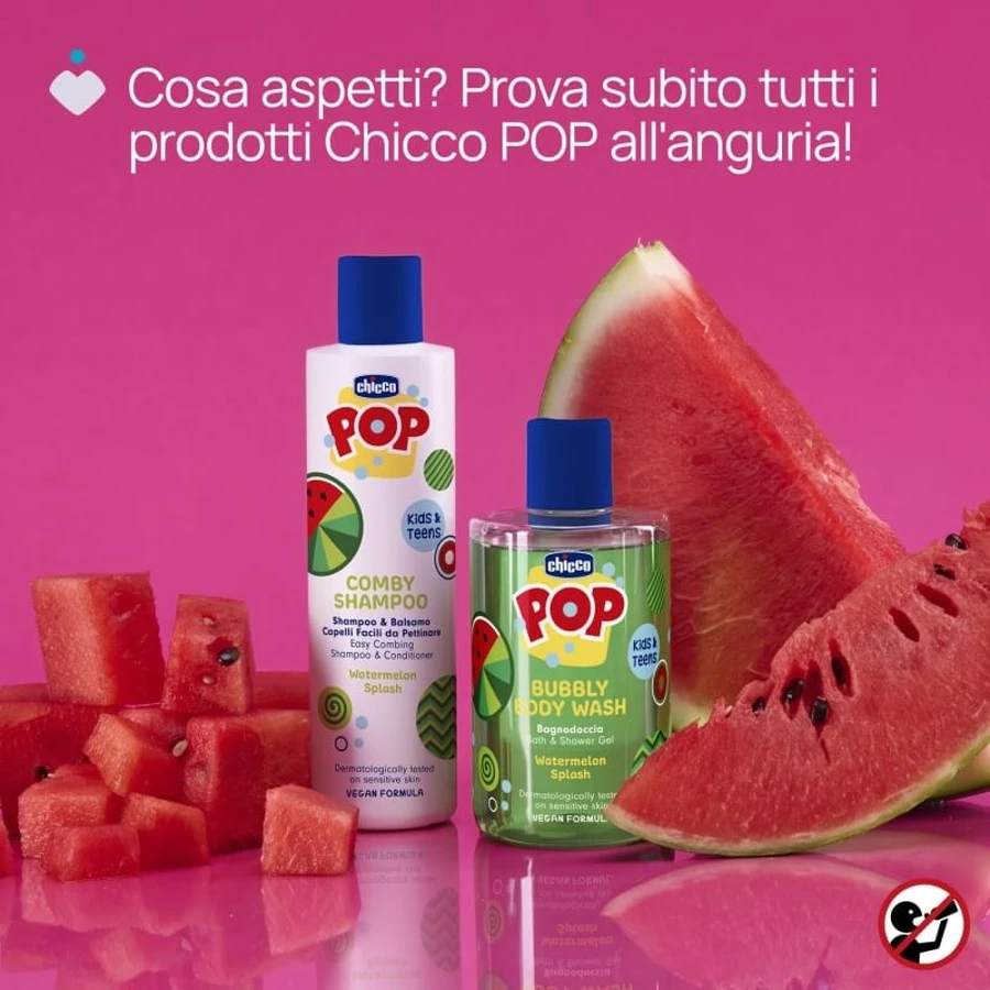 Chicco Pop Bubbly Anguria Splash – gel de duș pentru copii, 300 ml