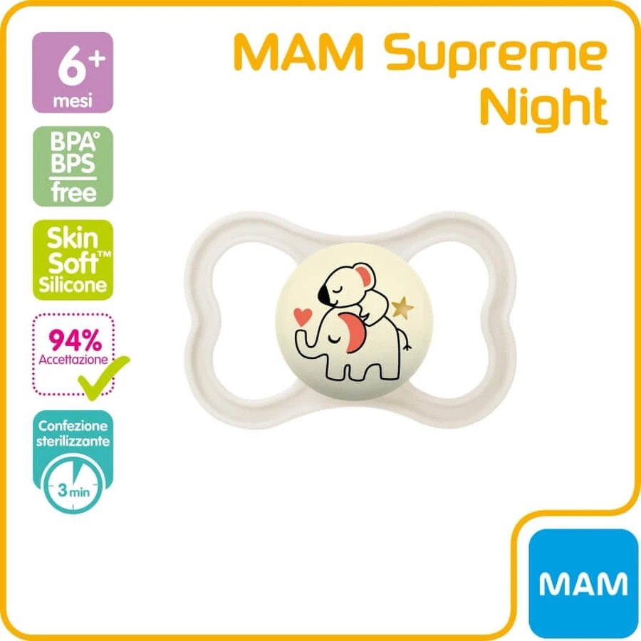 Mam Supreme Night - Sucette en silicone phosphorescente, à partir de 6 mois, couleur neutre