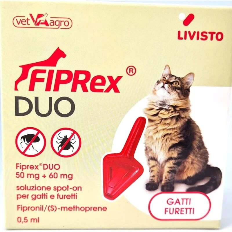 Livisto Fiprex Duo – S1 Antiparasitikum-Pipette für Katzen und Frettchen gegen Flöhe, Zecken und Läuse, 0,5 ml