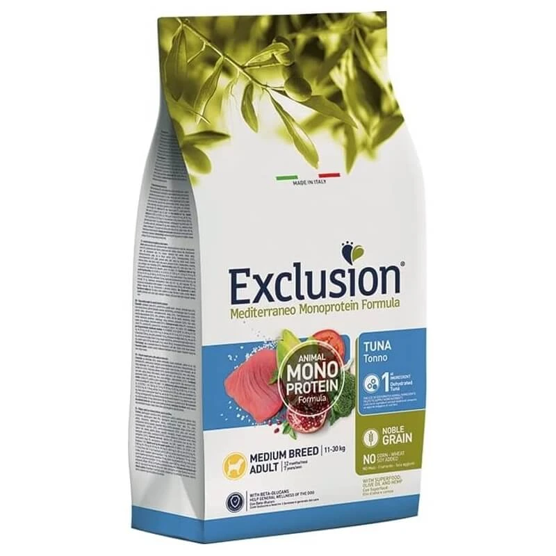 Exclusion Mediterraneo Single-Protein-Futter für ausgewachsene Hunde mittlerer Rassen mit Thunfisch – Alleinfuttermittel für ausgewachsene Hunde