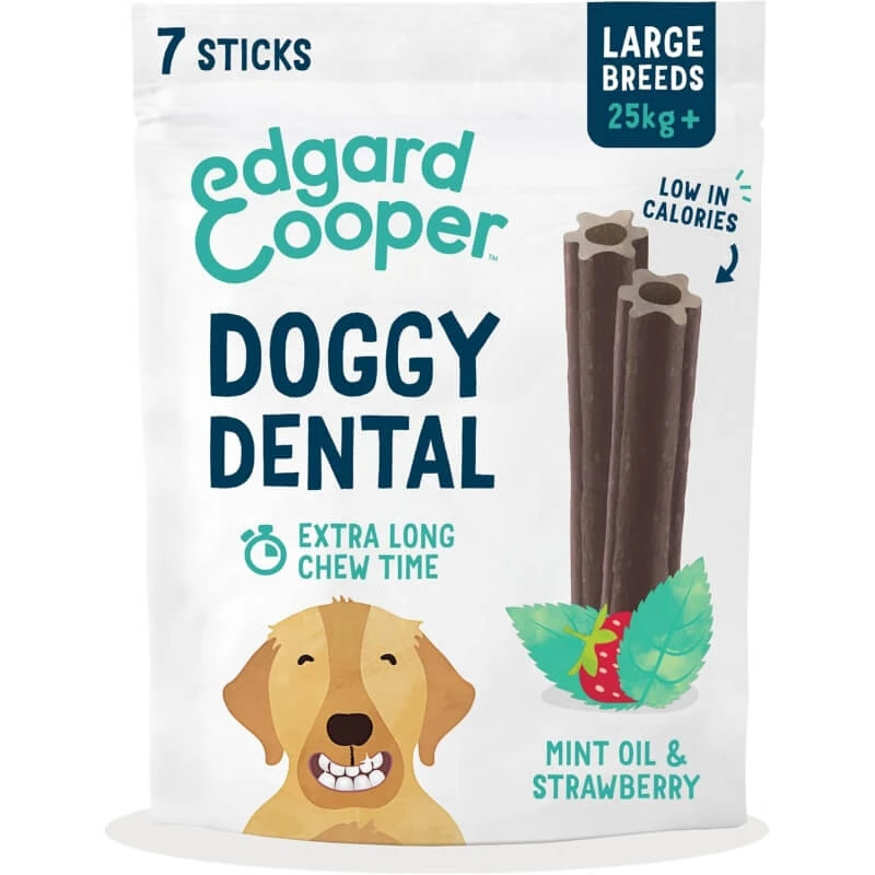 Edgard & Cooper Doggy Dental – Pflanzliche Zahnpflegesticks für große Hunde, Erdbeere und Minze, 255 g