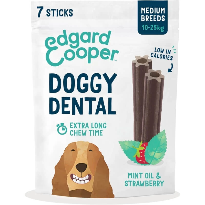 Edgard & Cooper Doggy Dental – Pflanzliche Zahnpflegesticks für mittelgroße Hunde, Erdbeere und Minze, 160 g
