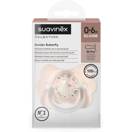 Suavinex Wonder Butterfly - SX Pro siliconenfopspeen, 0–6 maanden - Roze