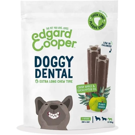 Edgard &amp; Cooper Doggy Dental – baston dentar vegetal pentru câini de talie mică, cu aromă de măr și eucalipt, 120 g