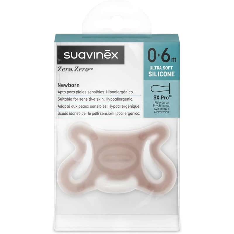 Suavinex Zero Zero – Schnuller mit symmetrischem Sauger für Linkshänder für Babys im Alter von 0 bis 6 Monaten (tief)