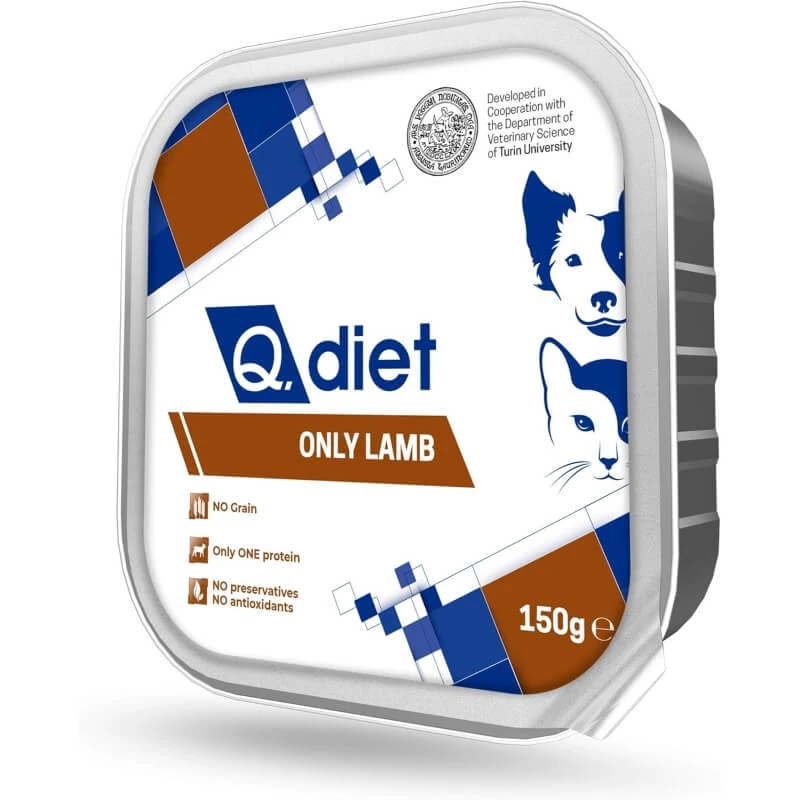 Q vet Q.diet Only Fresh Lamb – Diätfutter für Hunde und Katzen, 150 g