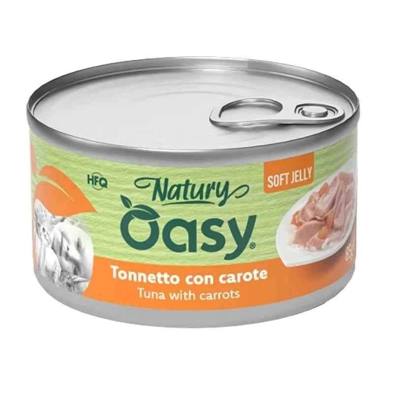 Oasy Wet Cat Natury Soft Jelly Thunfisch mit Möhren – Ergänzungsfuttermittel für ausgewachsene Katzen, 85 g
