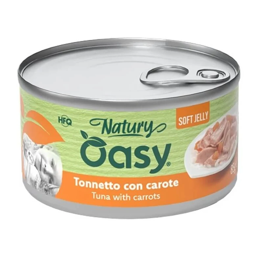 Oasy Wet Cat Natury Soft Jelly: atún con zanahorias - Alimento complementario para gatos adultos, 85 g