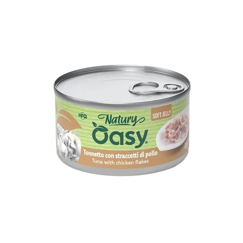 Oasy Wet Cat Natury Soft Jelly Thunfisch mit Hähnchenstreifen – Ergänzungsfuttermittel für ausgewachsene Katzen, 150 g