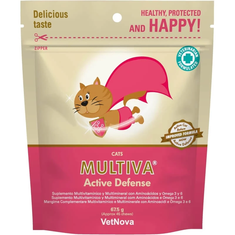 Vetnova Cats Multiva Active Defense – Nahrungsergänzungsmittel für Katzen, 45 Kausnacks
