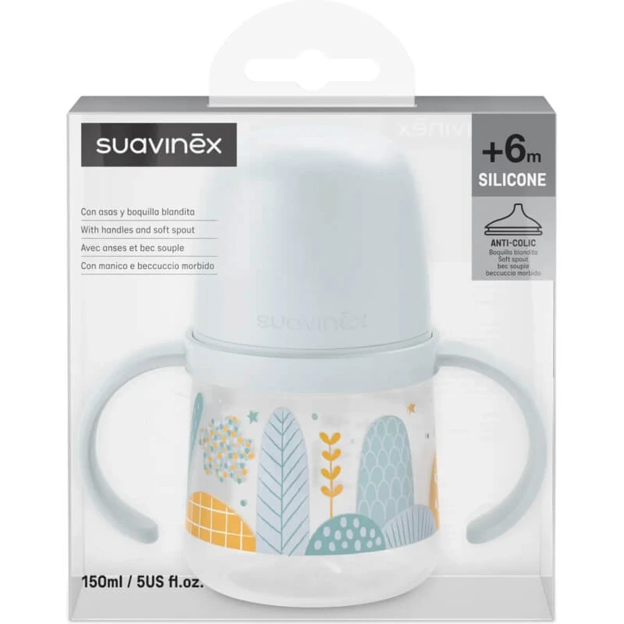Suavinex dreams – biberon anti-picurare cu mânere, 150 ml – albastru deschis