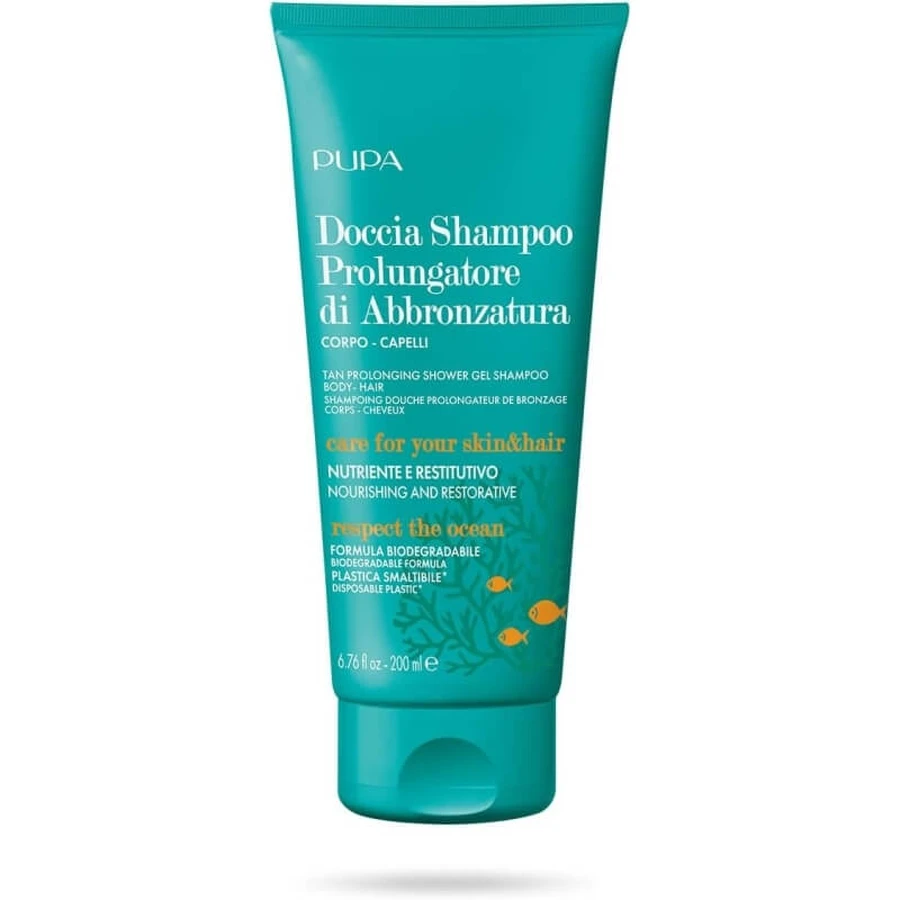 Pupa Doucheshampoo - Biologisch afbreekbaar middel om de bruine teint langer te behouden, voor zoet- en zoutwater, 200 ml