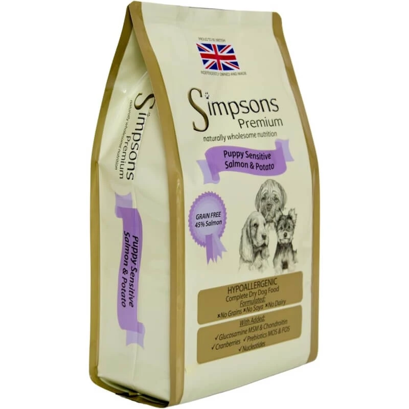 Simpsons Premium Adult Sensitive Lachs und Kartoffeln – Alleinfuttermittel für empfindliche Welpen, 12 kg, Adult Sensitive