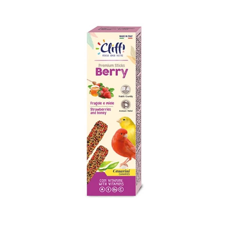 Cliffi Beerenstangen mit Erdbeeren und Honig – Alleinfuttermittel für Kanarienvögel, 60 g
