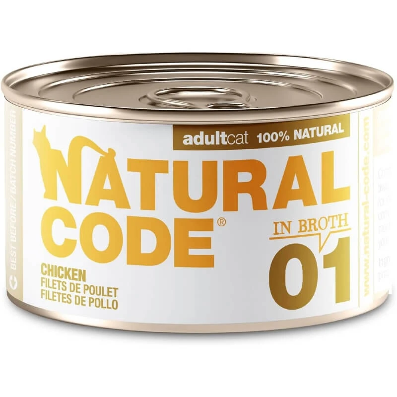 Natural Code 01 Hähnchenstreifen – Alleinfuttermittel für ausgewachsene Katzen, 85 g