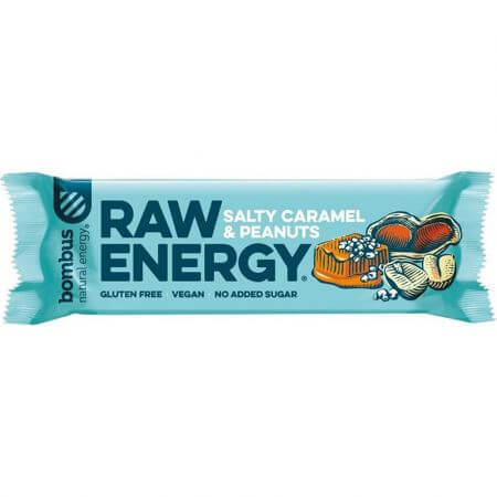 Baton energizant Raw Enegry cu caramel carat, 50 g, Bombus