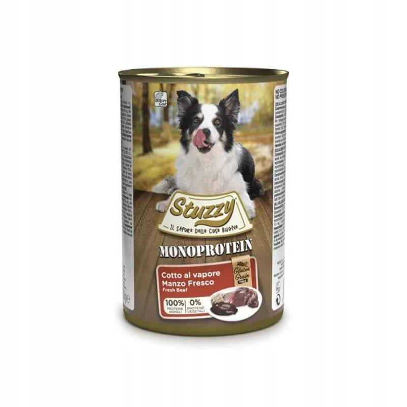 Schesir Stuzzy Single-Protein Frisches Rindfleisch – Alleinfuttermittel für ausgewachsene Hunde, 400 g