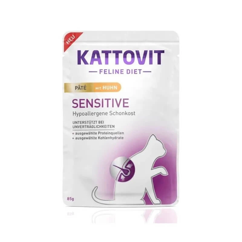 Kattovit Sensitive Hühnerpastete – Alleinfuttermittel für empfindliche Katzen mit Nahrungsmittelunverträglichkeiten, 85 g