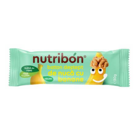 Baton vegan fara gluten de nuca cu banane, 30g, Nutribon