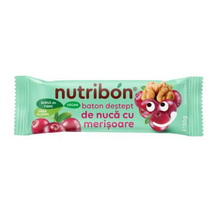 Baton vegan fara gluten de nuca cu coacaza si zmeura, 30g, Nutribon