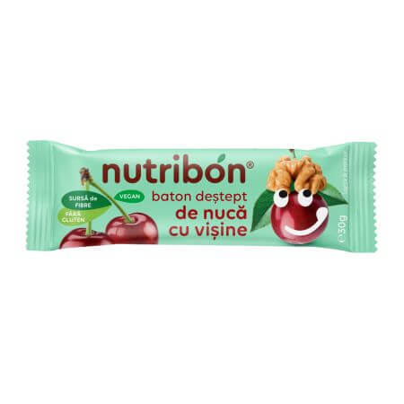 Baton vegan fara gluten de nuca cu visine, 30g, Nutribon