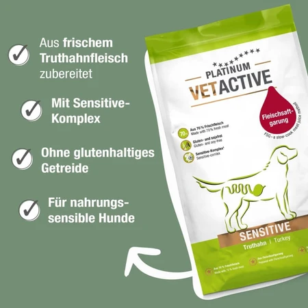 Platinum Vetactive pentru câini cu sensibilitate gastrointestinală, cu curcan – hrană completă pentru câini cu sensibilitate gastrointestinală, 5 kg