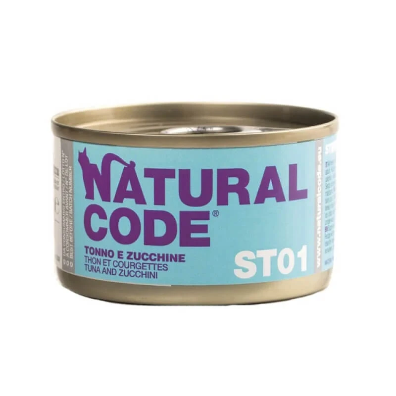 Natural Code St01 Thunfisch und Zucchini – Ergänzungsfuttermittel für kastrierte oder sterilisierte Katzen, 85 g