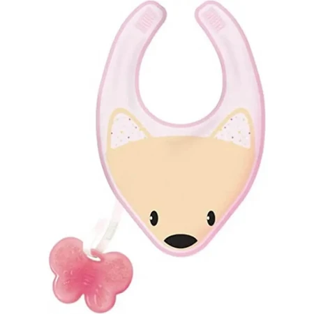 Chicco Fresh Bib – bavetă roz cu jucărie pentru gingii