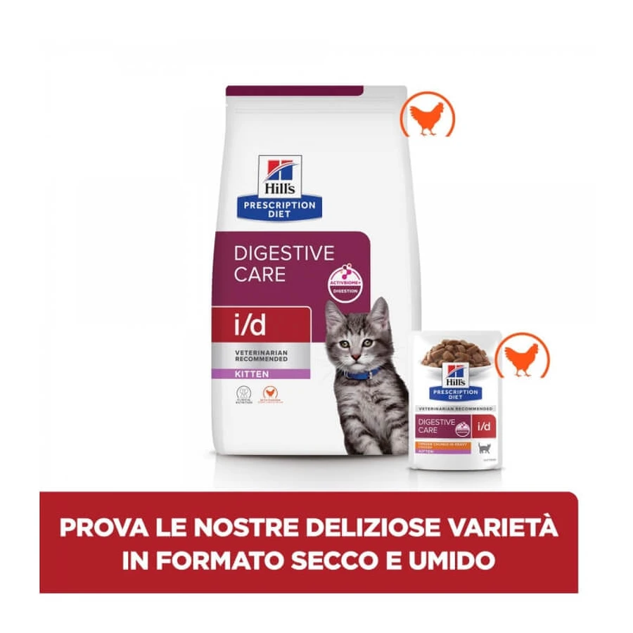 Hill’s Prescription Diet Digestive Care i/d Kitten cu pui – hrană uscată dietetică pentru pisoi cu probleme digestive, 400 g