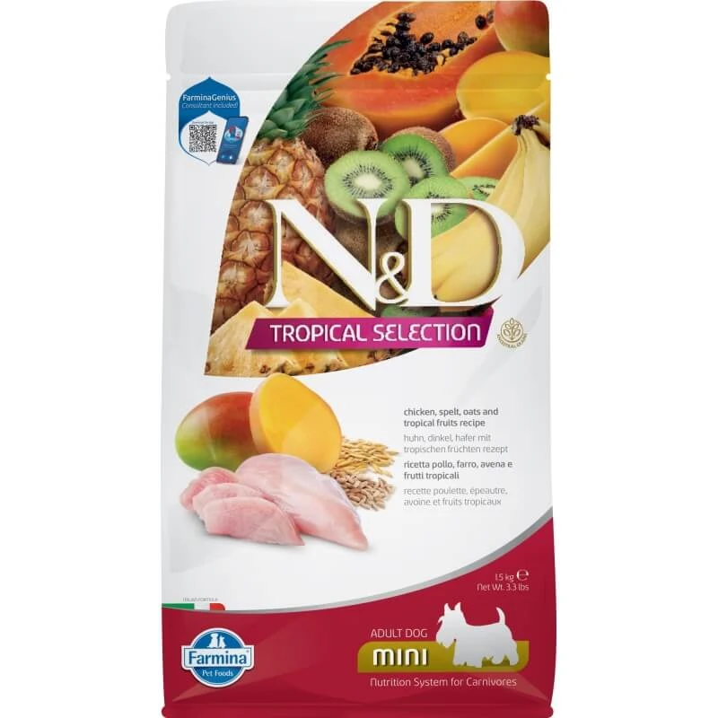 Farmina N&d Tropical Selection Mini Dog Huhn und tropische Früchte – Alleinfuttermittel für ausgewachsene Mini-Hunde, 1,5 kg