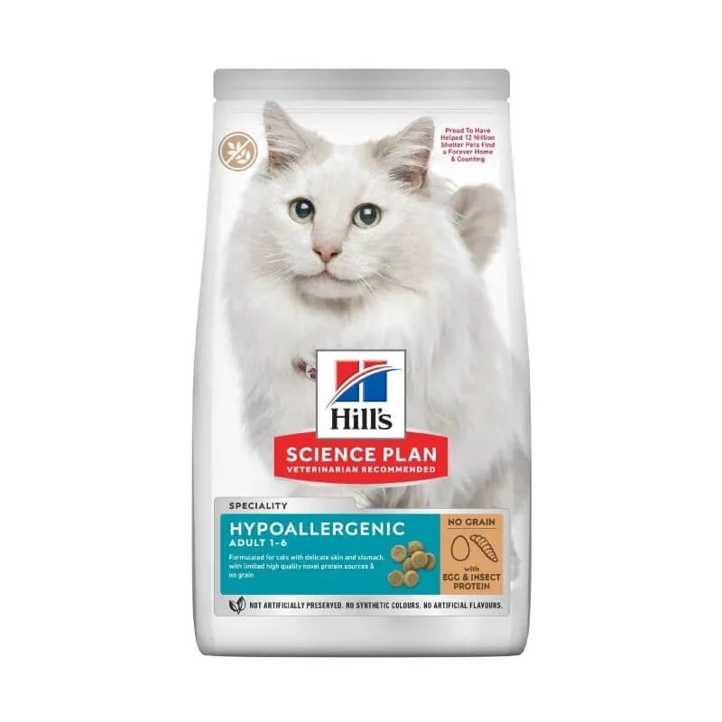 Hill's Science Plan Hypoallergenic Adult 1–6 Eier und Insektenprotein – Trockenfutter für Katzen, 1,5 kg