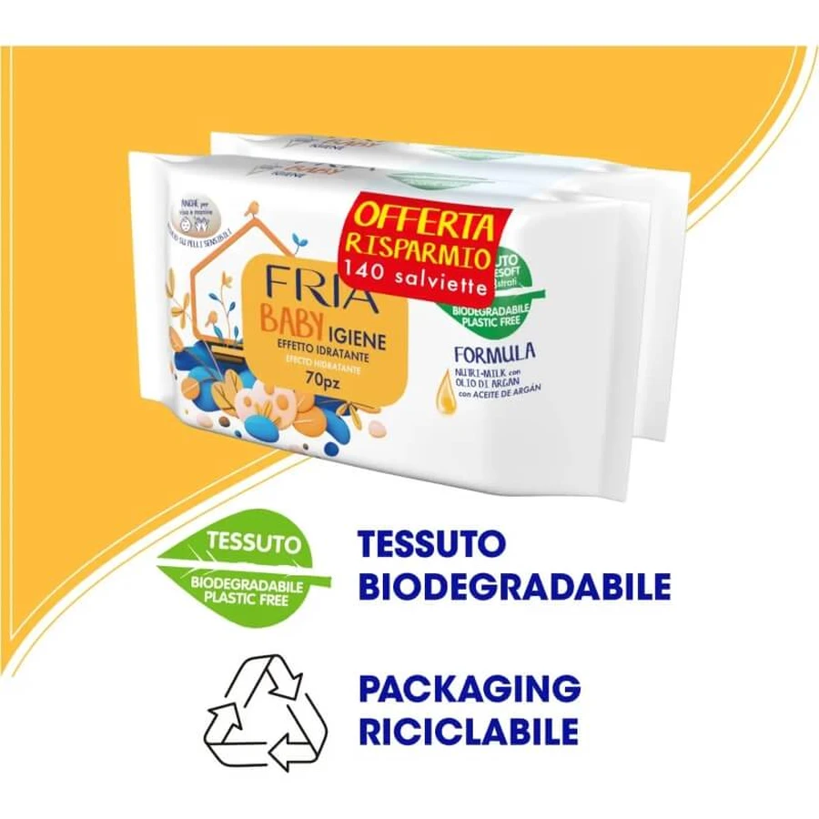 Fria Baby igienă - 2 x 70 șervețele igienizante cu ulei de argan