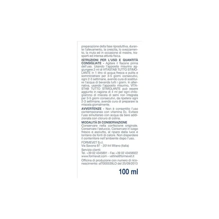 Formevet Vitastab – stimulent complet – hrană complementară lichidă pentru păsări de colivie, 100 ml