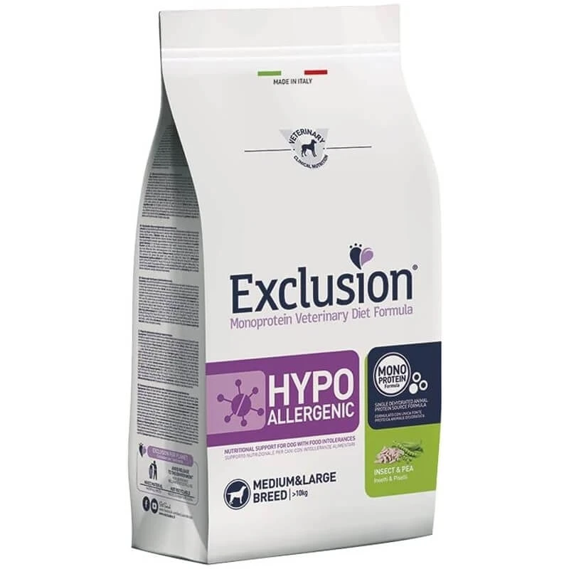 Exclusion Monoprotein Veterinary Diet Formula: Hypoallergene Rezeptur mit Insekten und Erbsen – Futter für ausgewachsene mittelgroße und große Hunde,