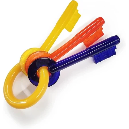 Nylabone Puppy teething keys – chei de ros pentru pui, pentru perioada de dentiție, cu aromă de șuncă, mărime medie