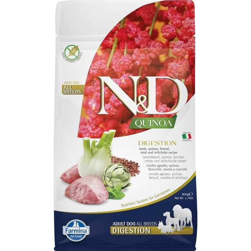 Farmina N&d Quinoa Digestion Adult Dog All Breeds All Lamb – Alleinfuttermittel für Hunde, 800 g