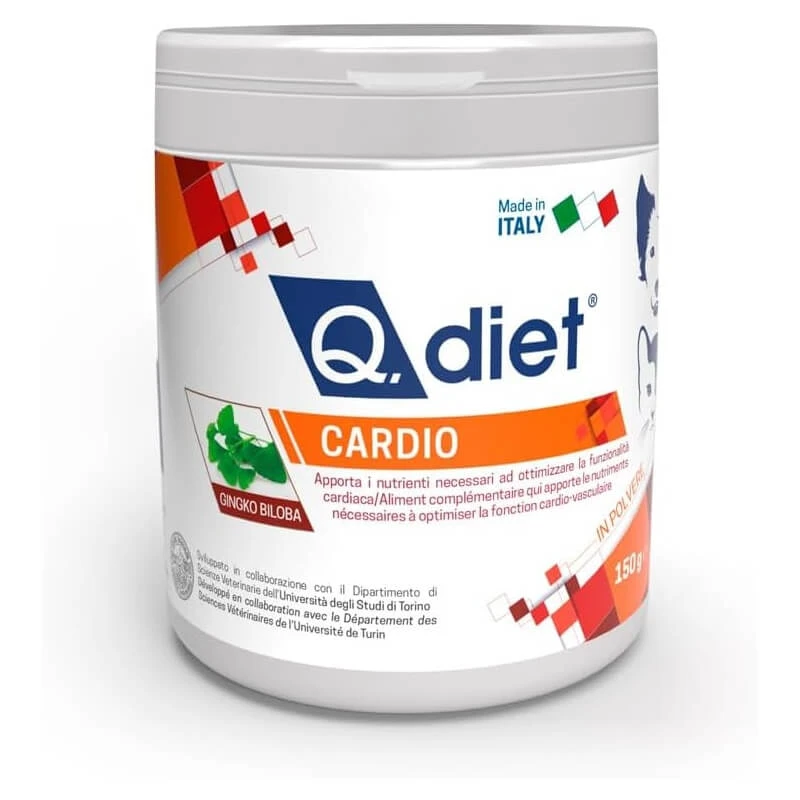 Q vet Q.diet Cardio-Pulver 150 g – ein Nahrungsergänzungsmittel für Hunde und Katzen zur Unterstützung der Herzfunktion