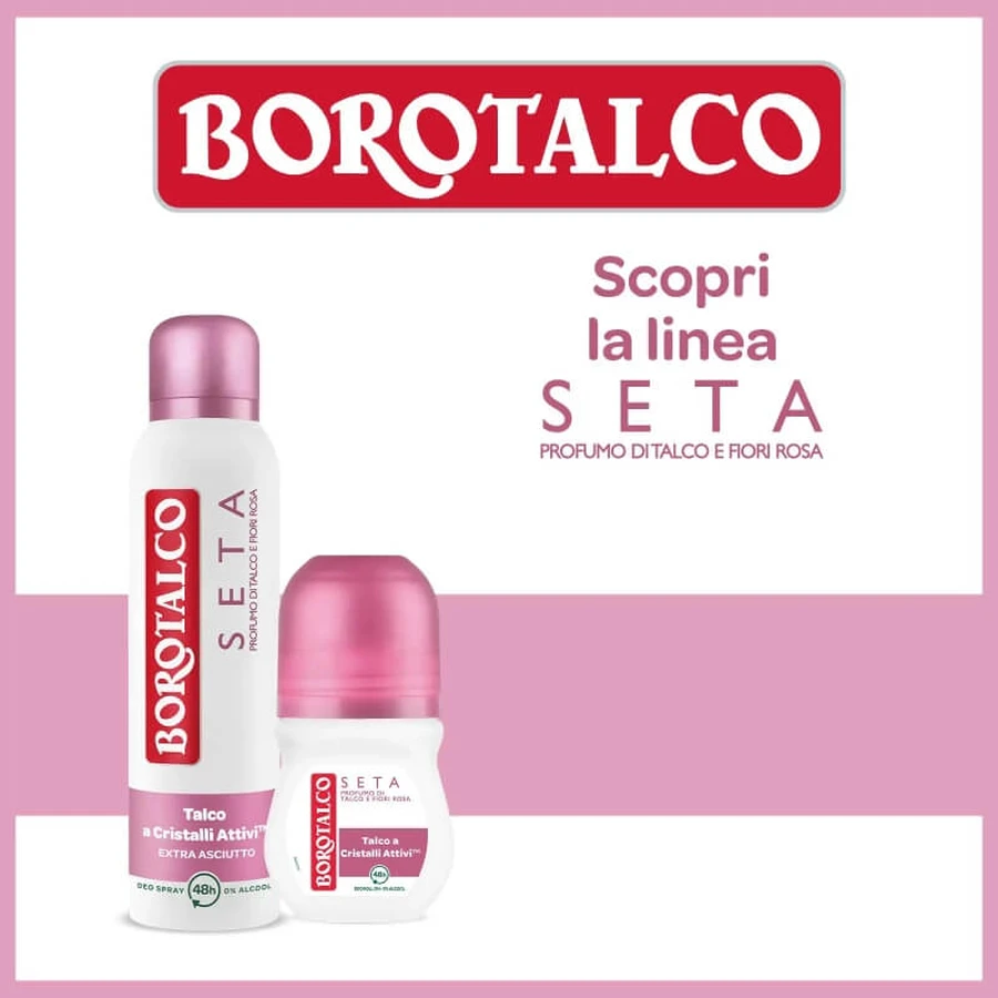 Borotalco seta profumo di talco e fiori rosa - deodorante 48h roll-on 50 ml