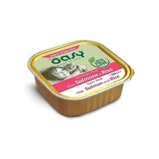 Oasy Delizioso – pateu cu somon și orez – hrană completă sub formă de pateu pentru pisici adulte sterilizate, 100 gr