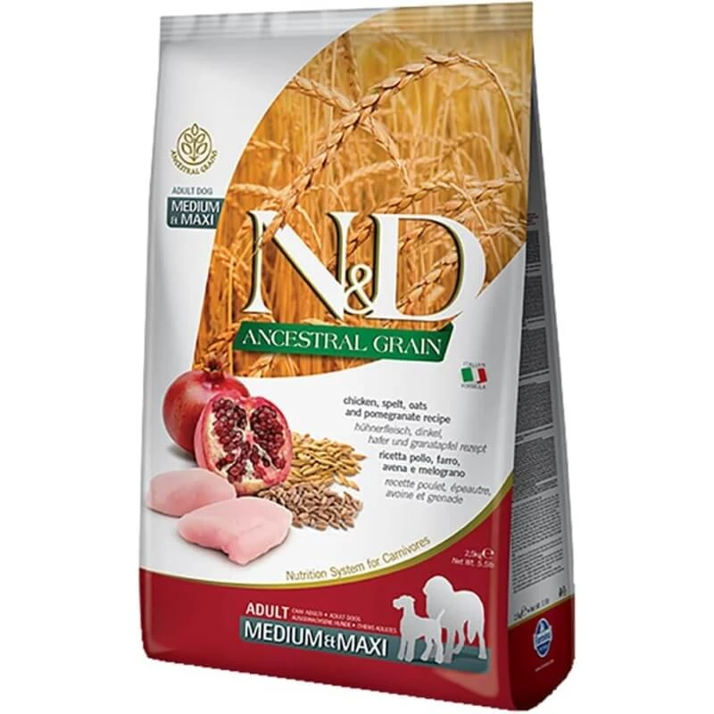 Farmina N&d Ancestral Grain Adult Medium & Maxi Huhn und Granatapfel – Alleinfuttermittel für ausgewachsene Hunde, 12 kg