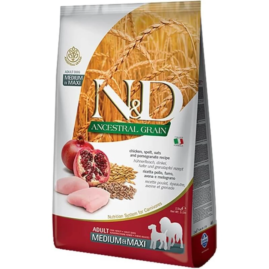 Farmina N&amp;d Ancestral Grain Adult Medium &amp; Maxi Pollo y granada - Alimento completo para perros adultos, 12 kg