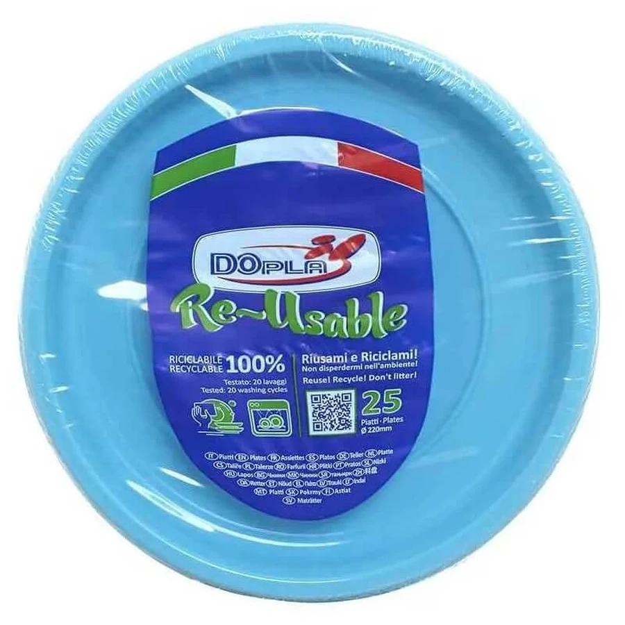 Lot de 25 assiettes réutilisables Dopla - Bleu clair
