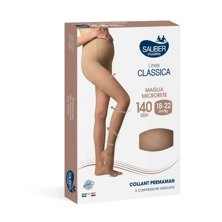 Sauber Classic Line 140 denier (18-22 mmHg) Micro-Mesh zwangerschapspanty – Maat 2, neutraal beige