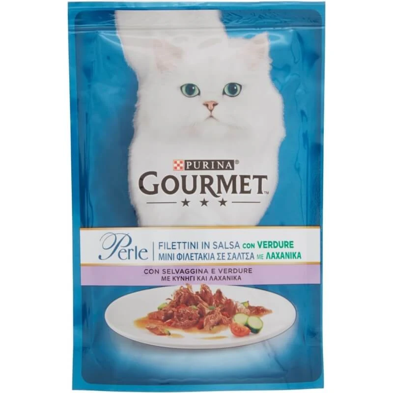 Purina Gourmet Perle: Streifen in Wildsauce und Gemüse – Alleinfuttermittel für ausgewachsene Katzen, 85 g
