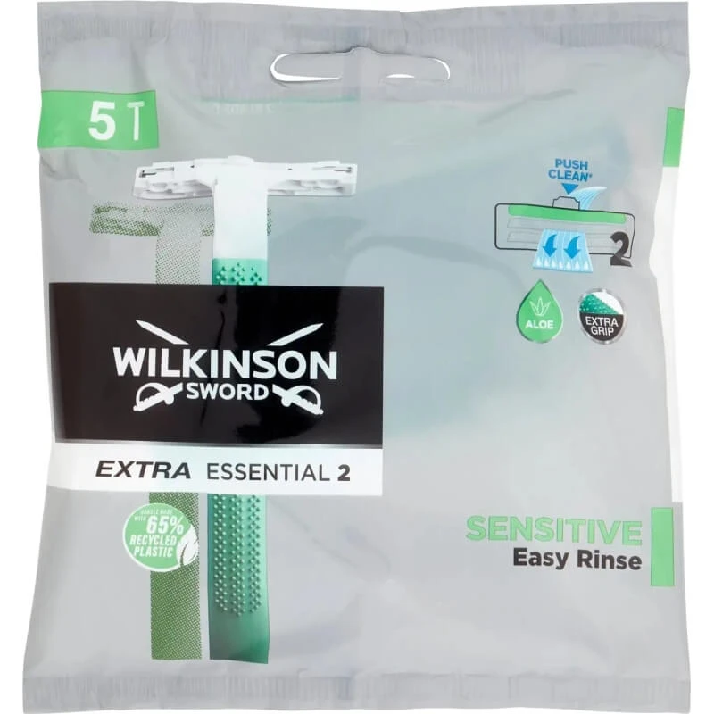 Wilkinson Extra Essential 2–5 Einwegrasierer mit zwei Klingen für empfindliche Haut, mit Aloe und Easy Rinse