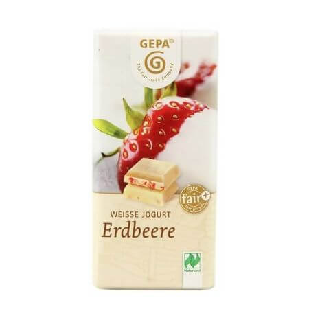 Weiße Bio-Schokolade, Joghurt und Erdbeere, 40 g, Gepa