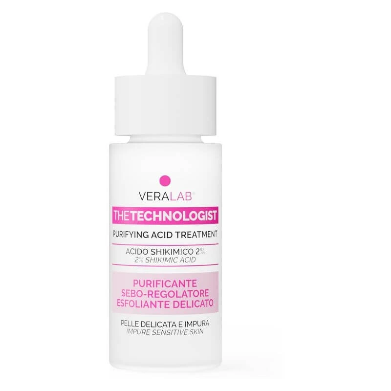 Veralab The Technologist Shikimisäure 2 % – reinigendes, talgregulierendes Peeling-Serum für empfindliche und zu Unreinheiten neigende Haut, 30 ml